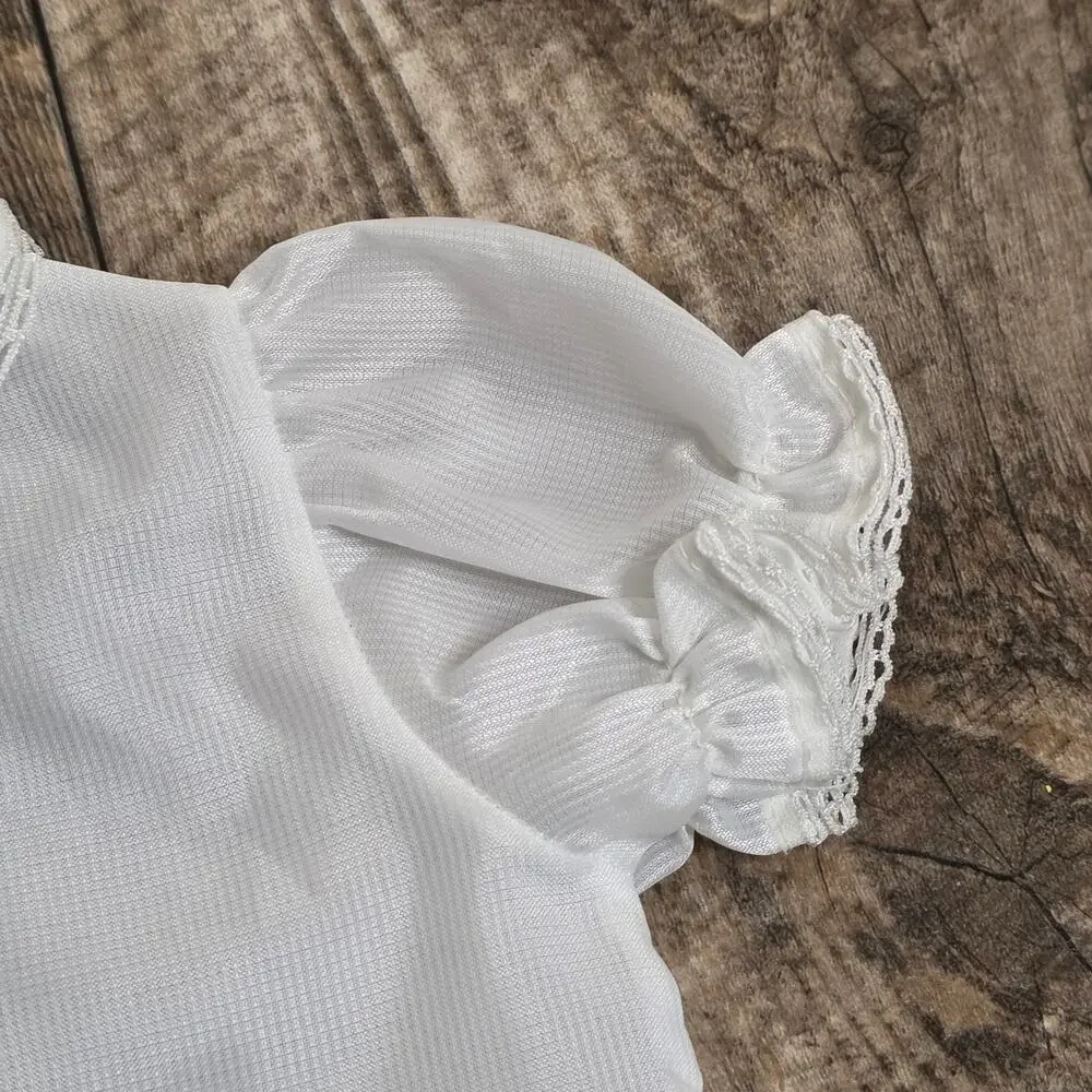 Vintage White Toddler Blouse 4T Puff Sleeve Embroidered Peter Pan Cottagecore